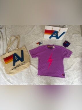 - NWT Aviator Nation   Boyfriend T-Shirt  Medium  and Tote Bag